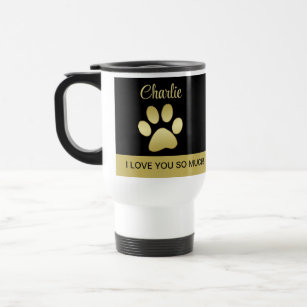 Gold Shiny Dog Paw on black background Travel Mug