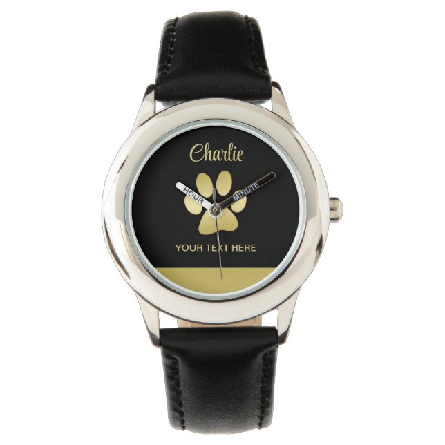  Gold Shiny Dog Paw on black background Watch (Front)
