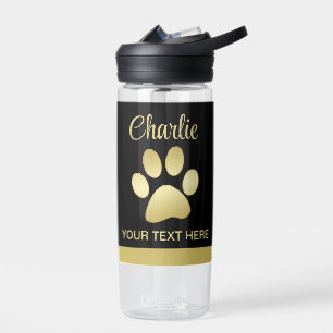  Gold Shiny Dog Paw on black background Water Bottle