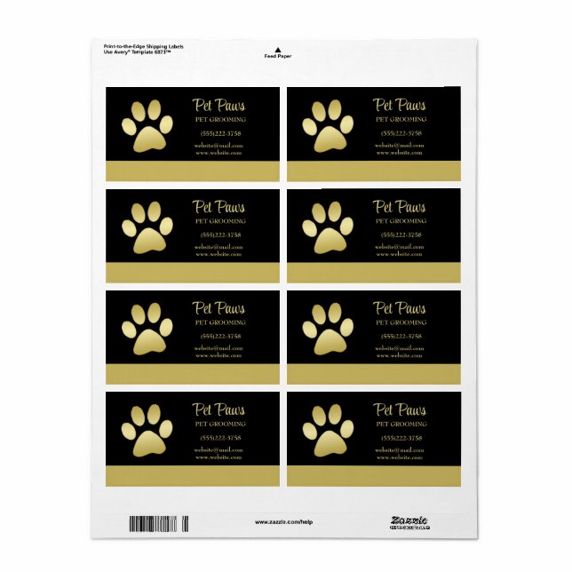  Gold Shiny Dog Paw on black Pet Grooming Service  (Full Sheet)