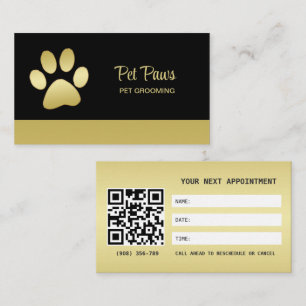 Gold Shiny Dog Paw on black Pet Grooming Service Appointment Card