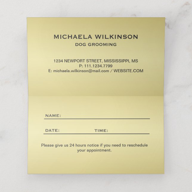 Gold Shiny Dog Paw on black Pet Grooming Service  Appointment Card (Inside Unfolded)