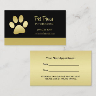  Gold Shiny Dog Paw on black Pet Grooming Service  Appointment Card