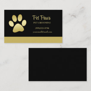 Gold Shiny Dog Paw on black Pet Grooming Service Business Card