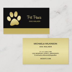 Gold Shiny Dog Paw on black Pet Grooming Service Business Card