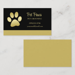  Gold Shiny Dog Paw on black Pet Grooming Service  Business Card