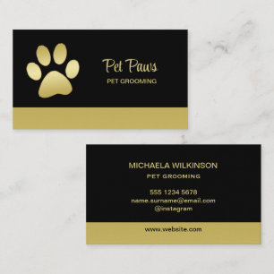 Gold Shiny Dog Paw on black Pet Grooming Service  Business Card