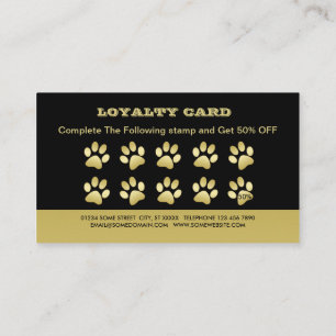 Gold Shiny Dog Paw on black Pet Grooming Service Loyalty Card