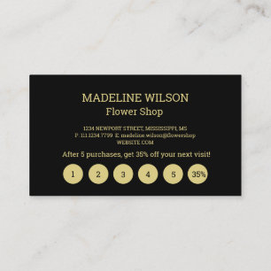 Gold Shiny Flower Palm Leaves on black  Loyalty Card