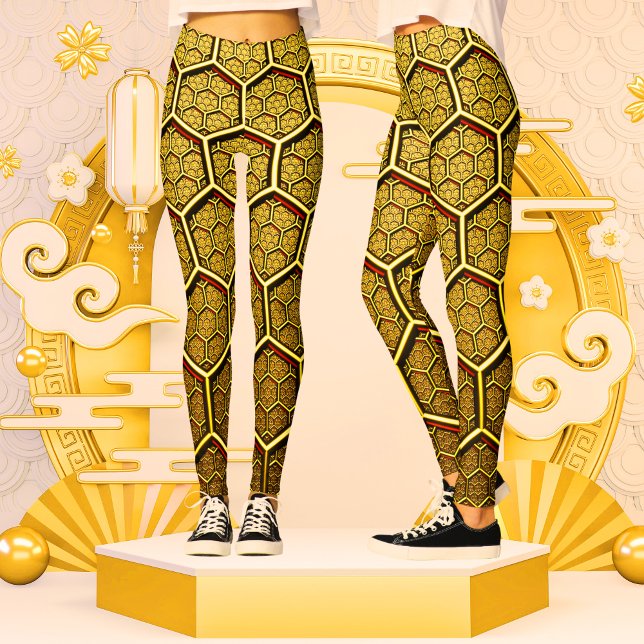 Gold Shiny Hexagon Abstract Geometric Pattern Leggings (Creator Uploaded)
