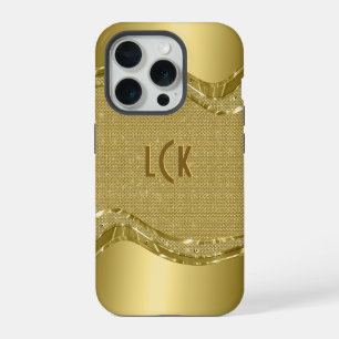 Gold Shiny Look With Faux Diamonds Pattern iPhone 15 Pro Case