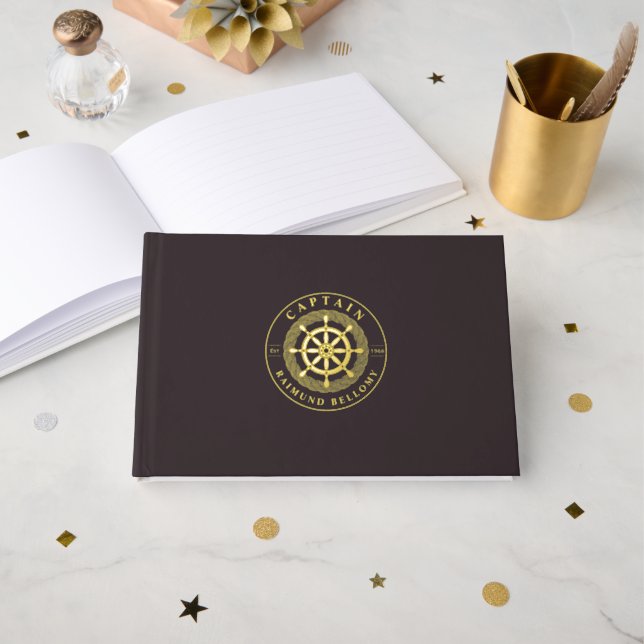 Gold Ship Wheel Helm Guest Book (Front Open)