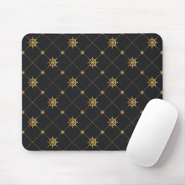 Gold Ship Wheel Mouse Pad (With Mouse)