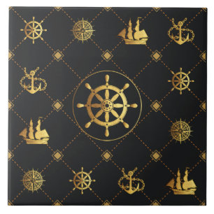 Gold Ship Wheel Tile