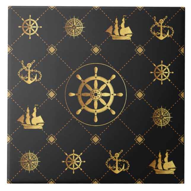 Gold Ship Wheel Tile (Front)