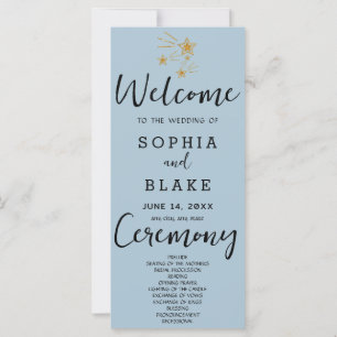 Gold Shooting Stars Blue Grey Wedding Program