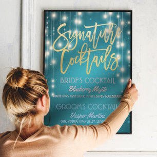 Gold Signature Cocktail Drink Menu Wedding Decor