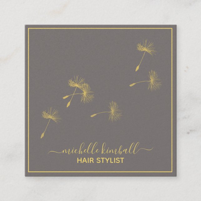 Gold Signature Dandelion | Square Business Card (Front)