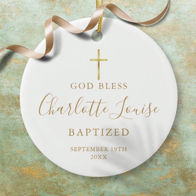 Gold Signature Girl Boy Baptism Christening Ceramic Tree Decoration (Gold Signature Girl Boy Baptism Christening Ceramic Ornament)