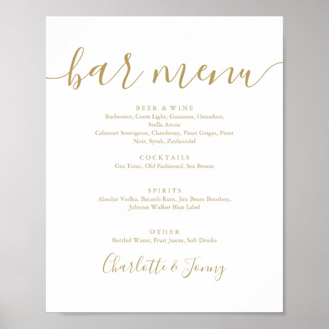 Gold Signature Script Bar Menu Sign (Front)