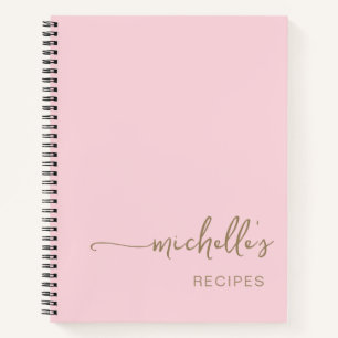 Gold Signature Script Cookbook Blush Pink Recipe Notebook