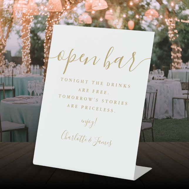 Gold Signature Script Open Bar Pedestal Sign (Gold Signature Script Open Bar Pedestal Sign)