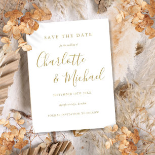 Gold Signature Script Wedding Save the Date Card