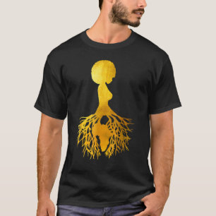 Gold Silhouette Black History Month Afro African P T-Shirt