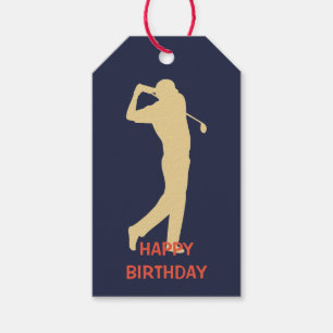 Gold Silhouette Golfer Birthday Gift Tags