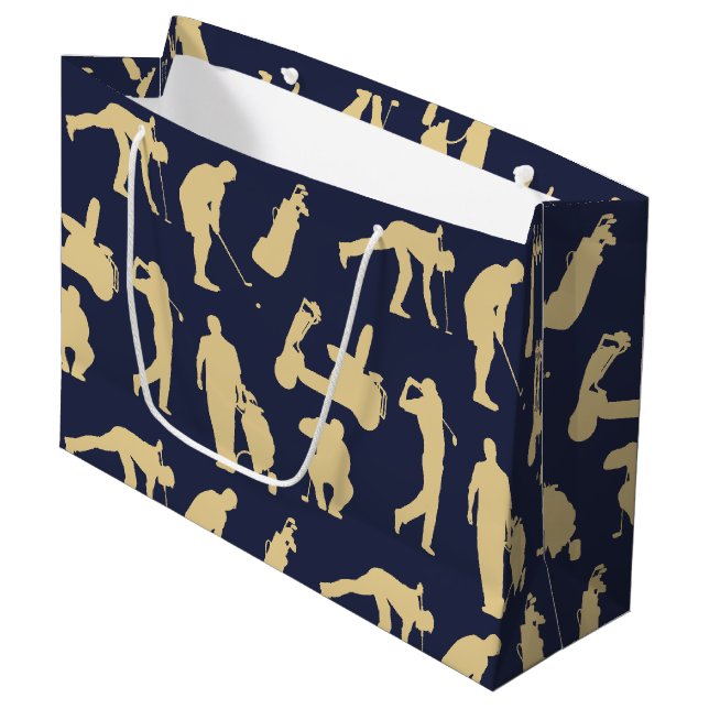 Gold Silhouette Golfer Images Large Gift Bag (Front Angled)