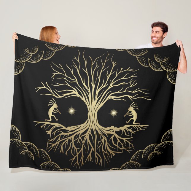 Gold Silhouette Kokopelli Fleece Blanket (In Situ)