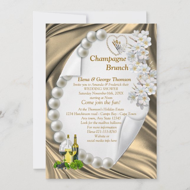 Gold Silk  & Ivory Pear Wedding Shower Invitation (Front)