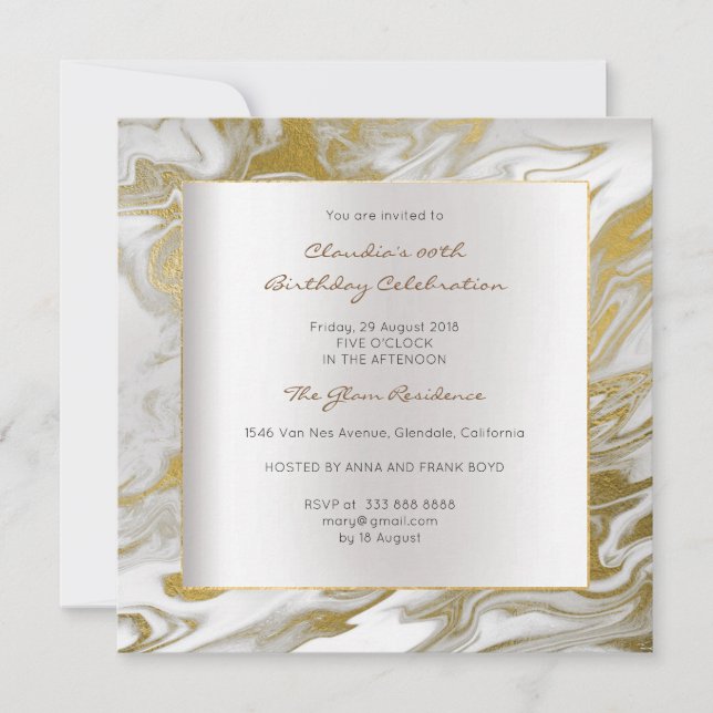 Gold  Silver Abstract Marble Grey Birthday Party Invitation (Front)