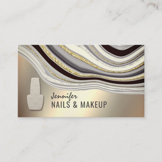 Gold silver agate geode chic metallic  nail business card (Front)