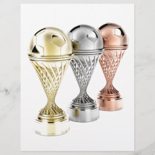 Gold, silver and bronze football trophies