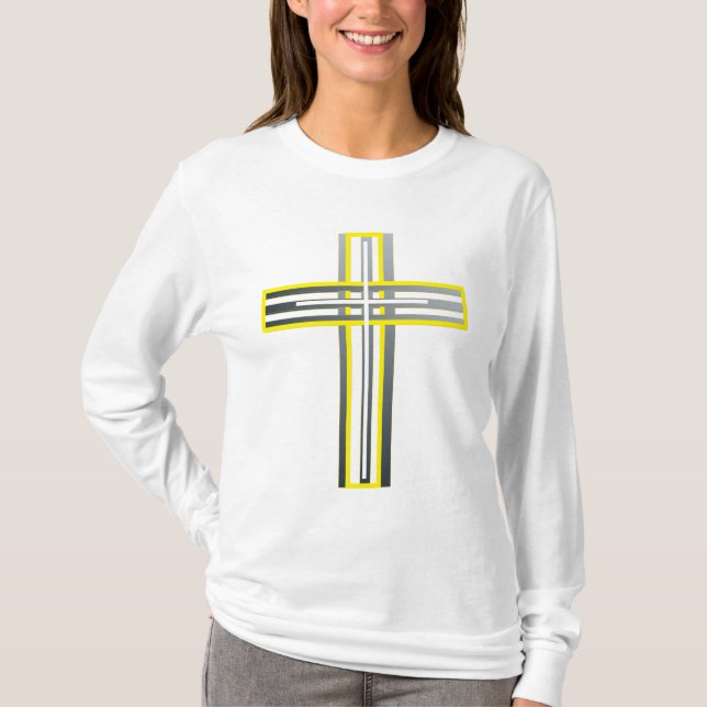 Gold, Silver and White Layered Cross T-Shirt (Front)