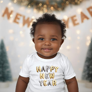 Gold Silver Balloon Letters Happy New Year Baby Bodysuit