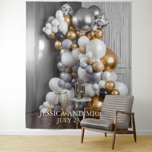 Gold Silver Balloon Wall Birthday Anniversary   Tapestry