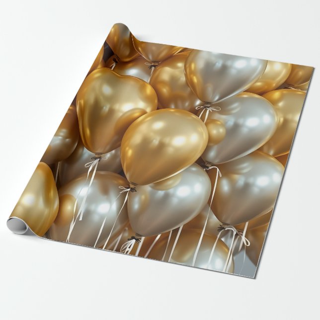 gold silver balloons wrapping paper (Unrolled)