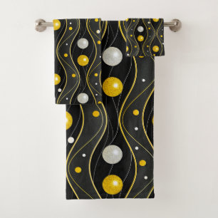 Gold Silver Black Art Deco Pattern Bath Towel Set