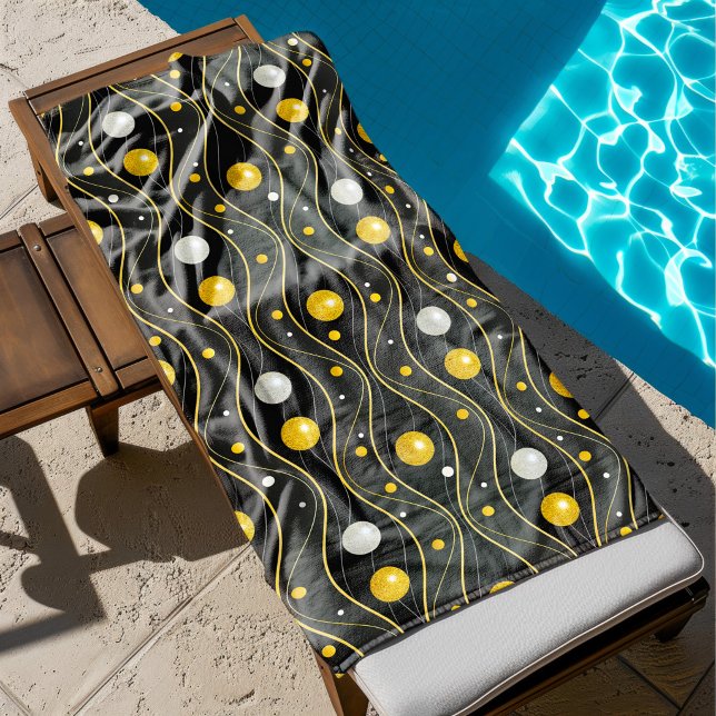 Gold Silver Black Art Deco Pattern Beach Towel (Creator Uploaded)