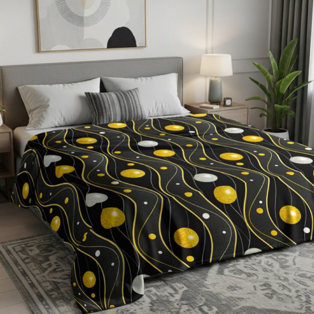 Gold Silver Black Art Deco Pattern Fleece Blanket (Creator Uploaded)