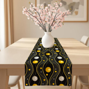 Gold Silver Black Art Deco Pattern Short Table Runner
