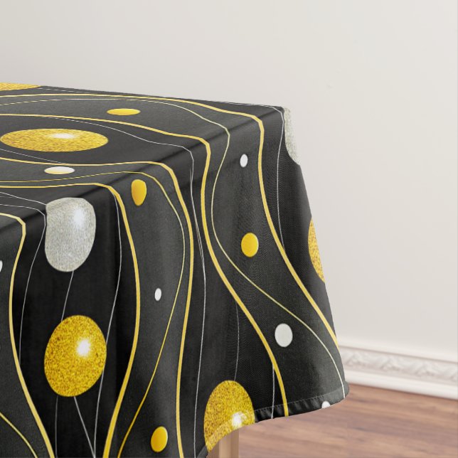 Gold Silver Black Art Deco Pattern Tablecloth (In Situ)