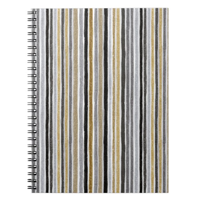Gold Silver Black Blue Stripes Notebook (Front)