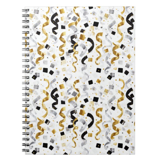 Gold Silver Black Confetti Notebook (Front)