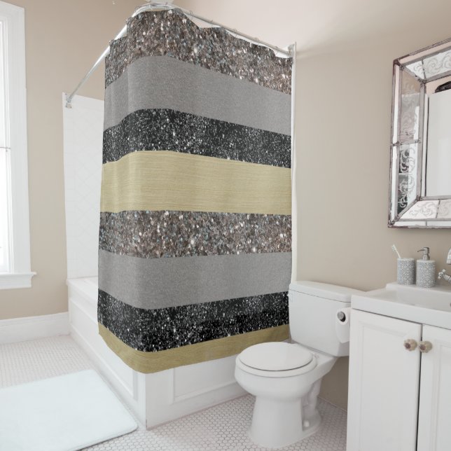 Gold Silver Black Glitter Glam Stripes #1 (Faux Gl Shower Curtain (In Situ)