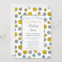 Gold Silver Blue Dots Graduation Invitation