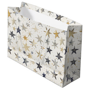 Gold Silver Blue Stars Birthday Large Gift Bag