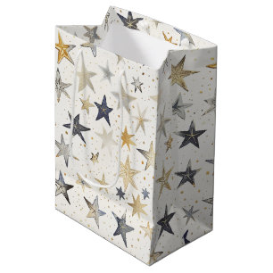 Gold Silver Blue Stars Birthday Medium Gift Bag